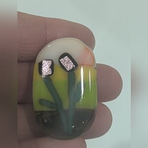 Hand Crafted artisan made fused glass landscape magnet. Stocking Stuffer